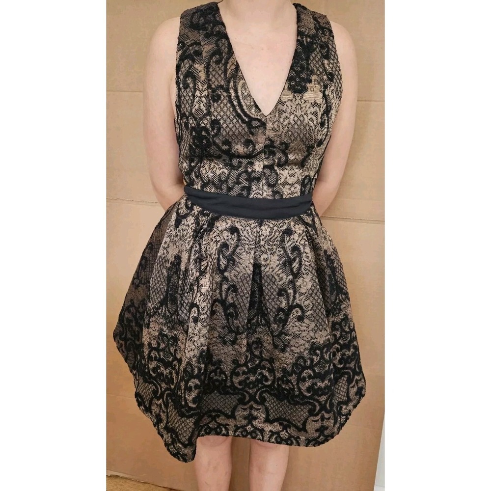 Endless Rose Navy Blue Crochet Nude Layered‎ Midi Dress Womens Size Small S NWT